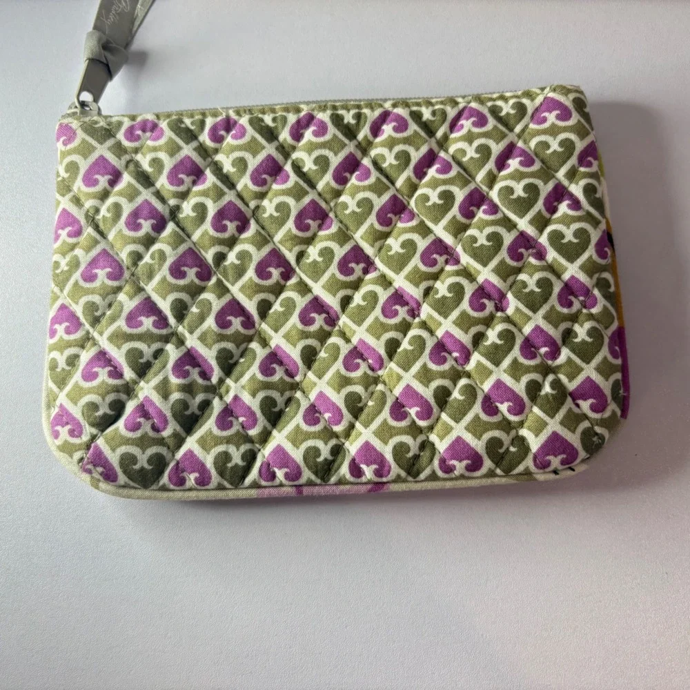 Vera Bradley Quilted Cotton Cosmetic Pouch Purple Green Heart Scroll Zip Bag